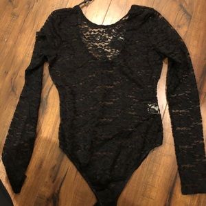 Forever 21 S black lace body suit long sleeve NWT